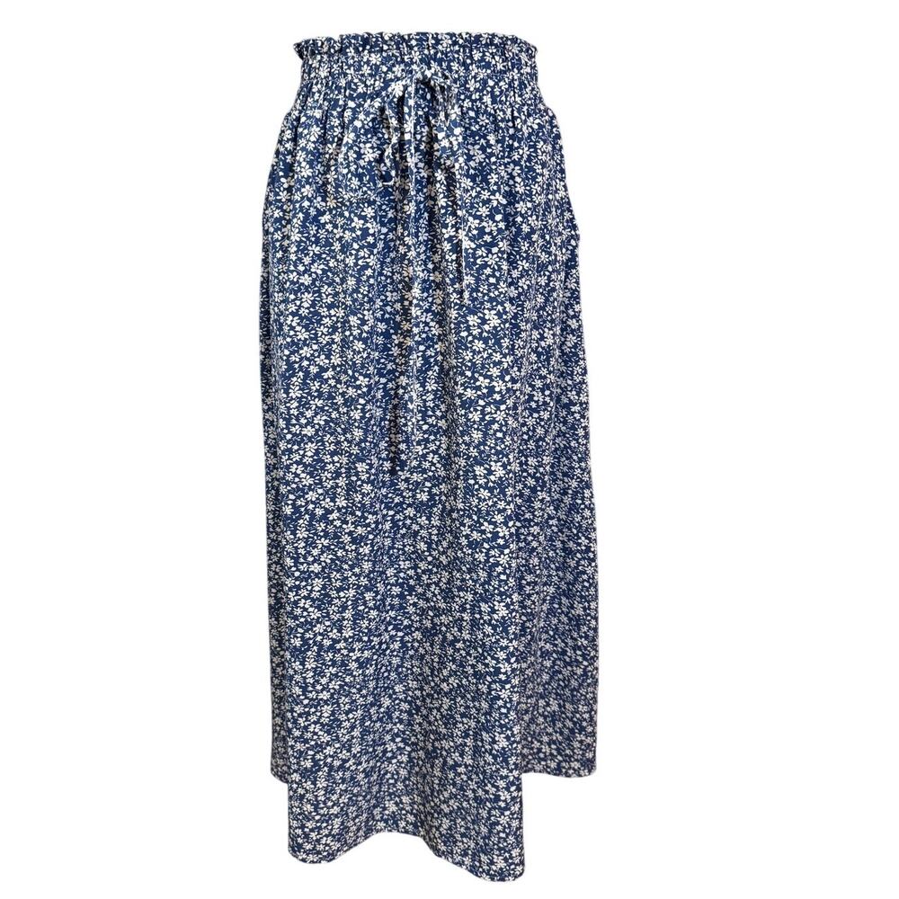 Blue & White Floral Print Boho Maxi Skirt Elastic Waist Size Small Pockets BOHO - Picture 1 of 4